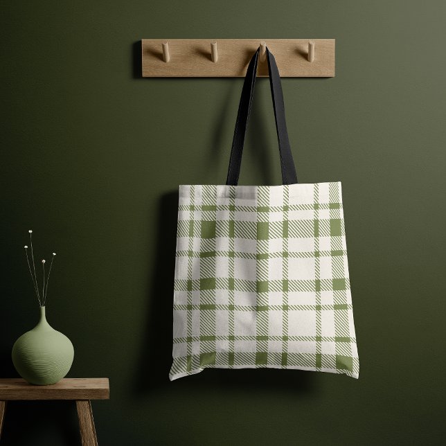 Classic Plaid Tartan Pattern-Olive Green & Cream Tote Bag (Creator Uploaded)