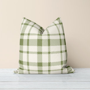 Classic Plaid Tartan Pattern-Olive Green & White Cushion