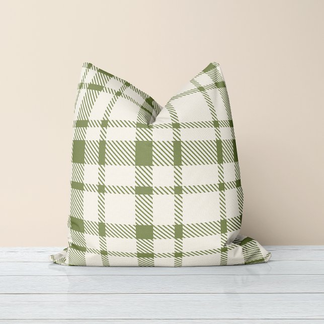 Classic Plaid Tartan Pattern-Olive Green & White Cushion (Creator Uploaded)