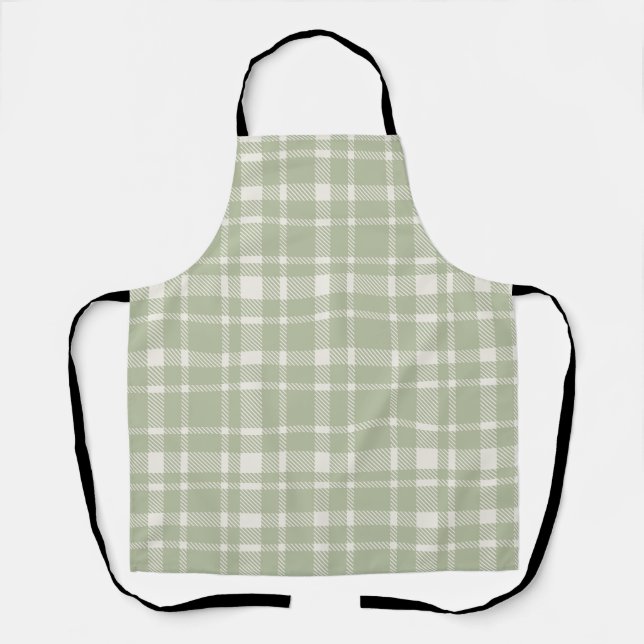 Classic Plaid Tartan Pattern-Soft Green & Ivory Apron (Front)
