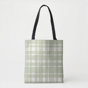 Classic Plaid Tartan Pattern-Soft Green & Ivory Tote Bag