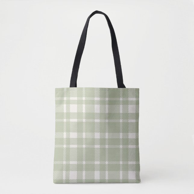 Classic Plaid Tartan Pattern-Soft Green & Ivory Tote Bag (Front)