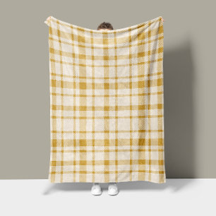 Classic Plaid Tartan Pattern-Yellow & Cream Fleece Blanket