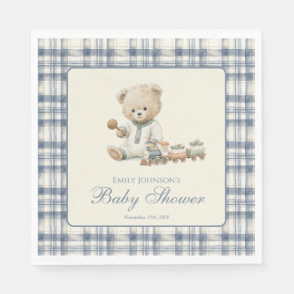 Classic Plaid Teddy Bear Baby Shower Napkin