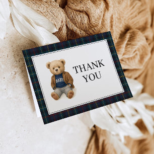 Classic Plaid Teddy Bear Baby Shower Thank You  Invitation