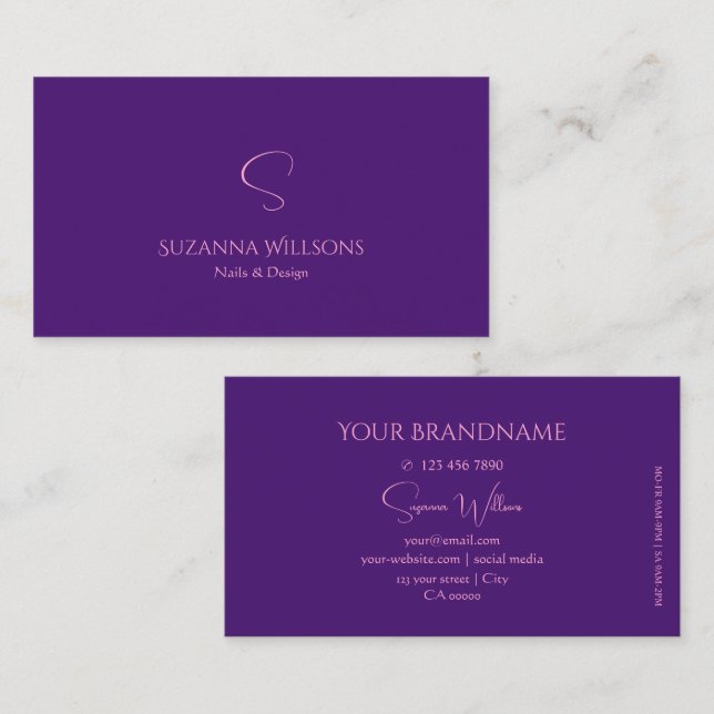 Classic Plain Royal Purple with Monogram Stylish Business Card (Front/Back)