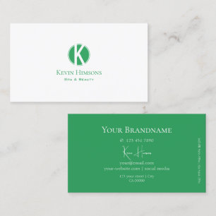 Classic Plain White and Sea Green with Monogram Business Card
