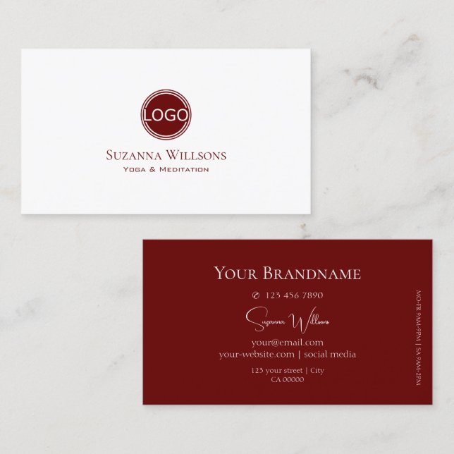 Classic Plain White and Wine Red with Logo Modern Business Card (Front/Back)