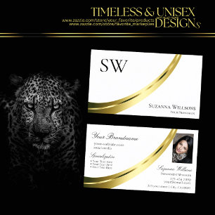 Classic Plain White Gold Decor Monogram and Photo Business Card