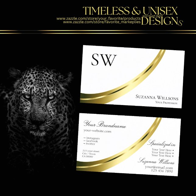 Classic Plain White Gold Decor with Monogram Business Card (Creator Uploaded)