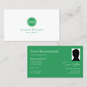 Classic Plain White Sea Green with Logo and Photo Business Card