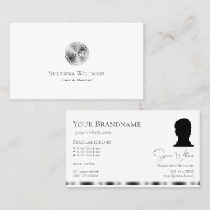 Classic Plain White Silver with Logo and Photo Business Card