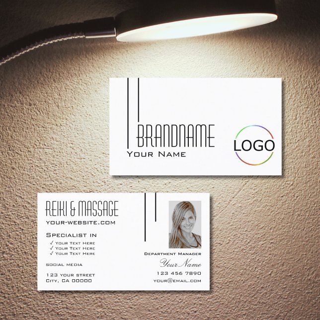 Classic Plain White with Logo & Photo Professional Business Card (Creator Uploaded)