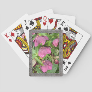 Classic playing cards with pink hellebores