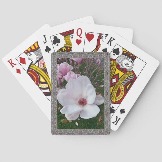 Classic playing cards with pink magnolias (Back)