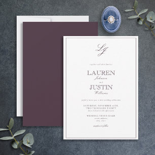 Classic Plum Purple Calligraphy Monogram Wedding Invitation