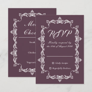 Classic Plum Purple Ornately Framed Wedding RSVP Card
