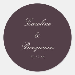 Classic Plum Script Elegant Wedding Custom Round Sticker