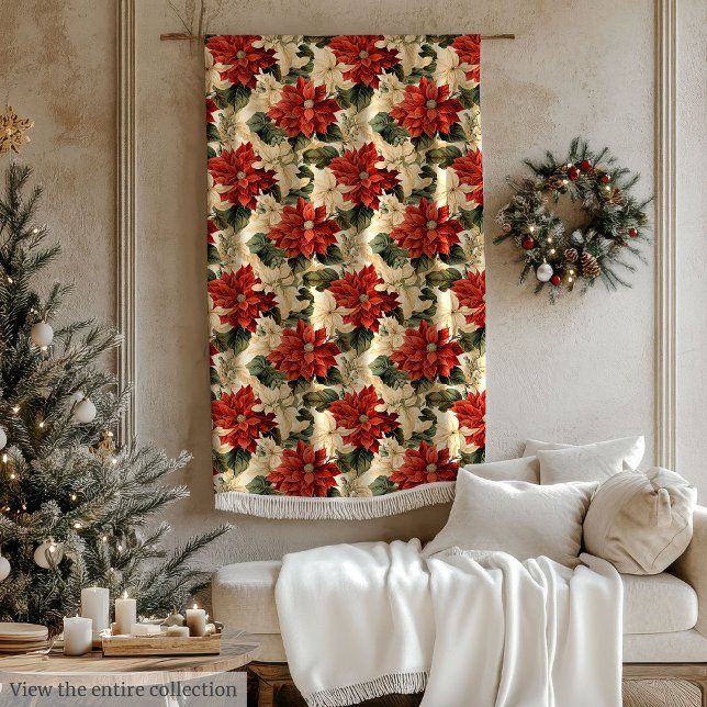 Classic Poinsettia Blanket Red & White Rustic Look (Classic Poinsettia Blanket Red & White Rustic Look)
