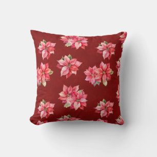 Classic Poinsettia Christmas Flowers Red Cushion