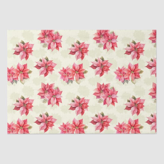 Classic Poinsettia Christmas Flowers Tissue Paper (Front)