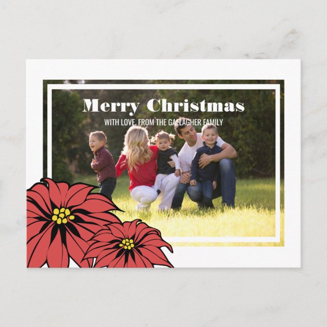 Classic Poinsettia Holiday Photo Postcard (Front)