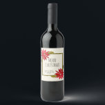 Classic Poinsettia Simple Modern Chic Christmas Wine Label<br><div class="desc">The beautiful,  simple,  design  on these bottle labels feature my hand painted classic red Christmas poinsettia and an olive green frame on an oatmeal coloured off white background and the holiday message of your choice in a trendy,  modern font.</div>