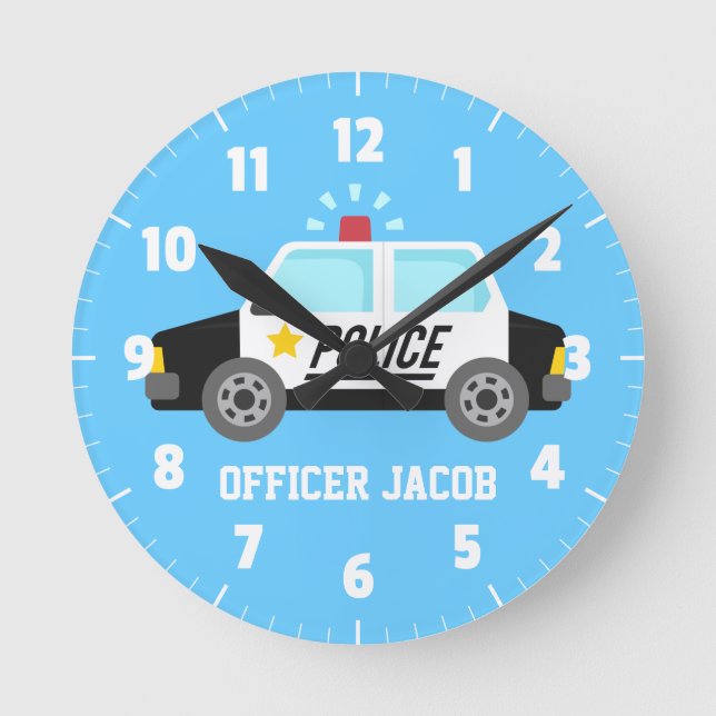 Classic  Police Car with Siren For Boys Room Round Clock (Front)