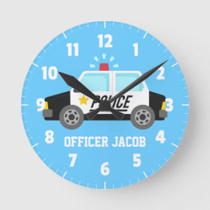 Classic Police Car with Siren For Boys Room Round Clock