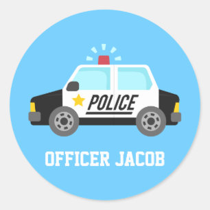 Classic Police Car with Siren Name Round Sticker