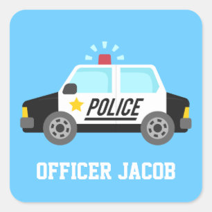 Classic Police Car with Siren Name Square Sticker