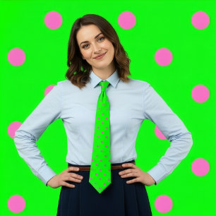 Classic Polka Dot Tie, Hot Pink on Neon Green Tie