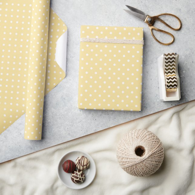 Classic Polka Dot White - Canary Yellow Wrapping Paper (Crafts)
