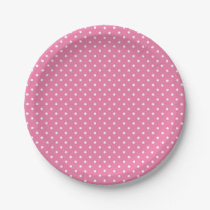 Classic Polka Dot White - Fuchsia Pink Paper Plate