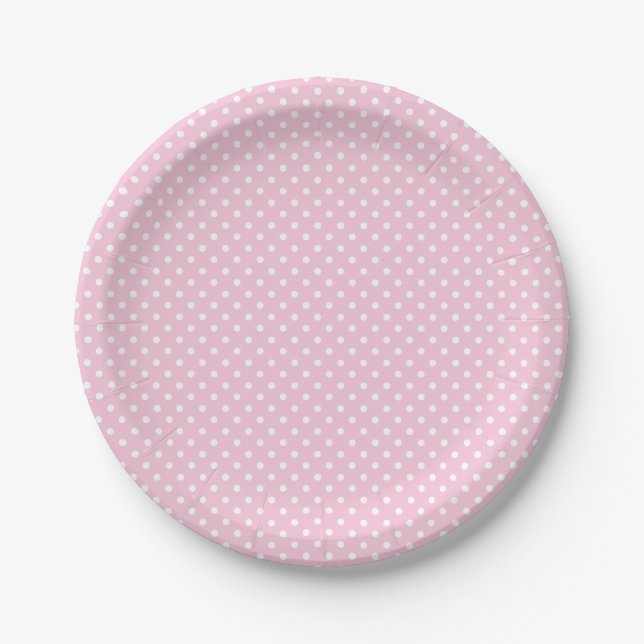 Classic Polka Dot White - Light Pink Paper Plate (Front)