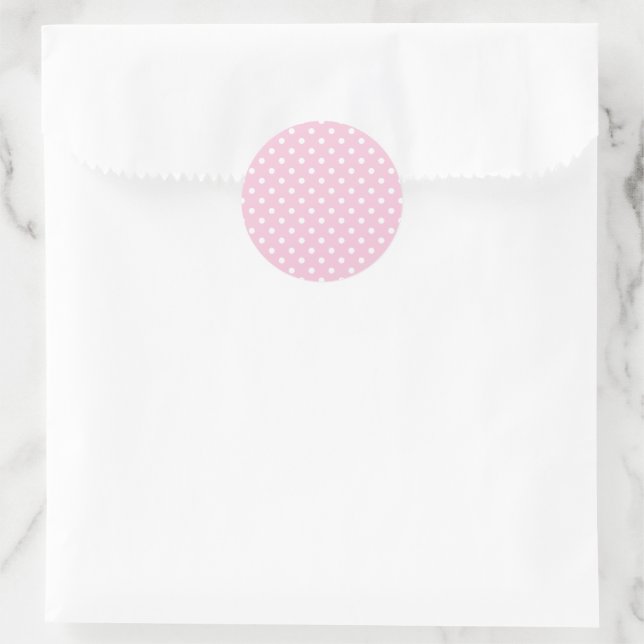 Classic Polka Dot White - Light Pink Round Sticker (Bag)