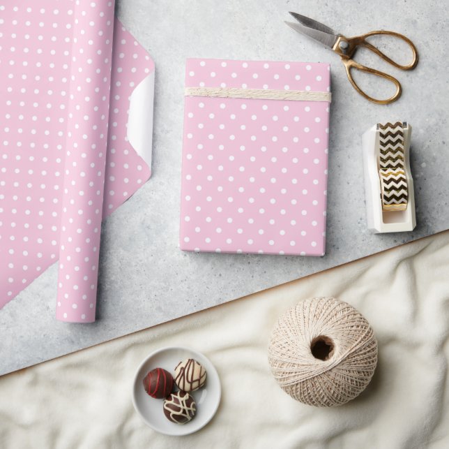 Classic Polka Dot White - Light Pink Wrapping Paper (Crafts)