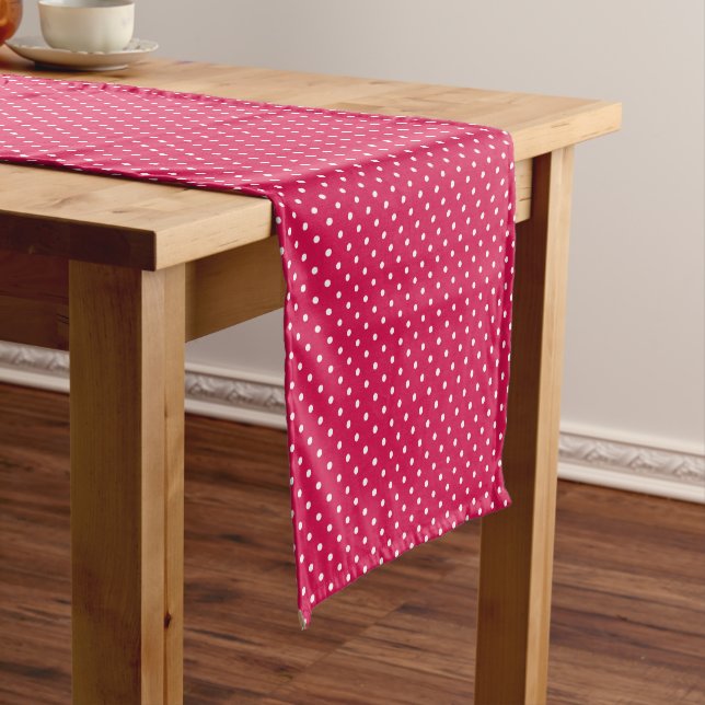 Classic Polka Dot White - Raspberry Red Short Table Runner (In Situ)