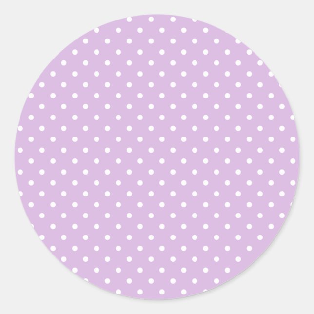 Classic Polka Dot White - Soft Lilac Round Sticker (Front)