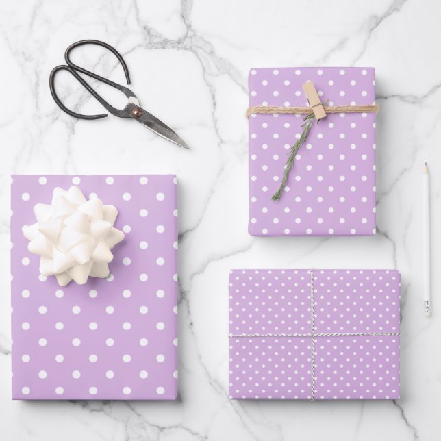 Classic Polka Dot White - Soft Lilac Wrapping Paper Sheet (Front)
