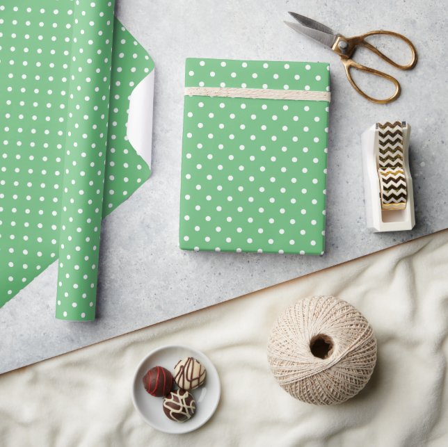 Classic Polka Dot White - Summer Green Wrapping Paper (Crafts)