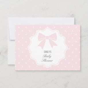 Classic Polka Dots Baby Pink Bow Girl Baby Shower Thank You Card