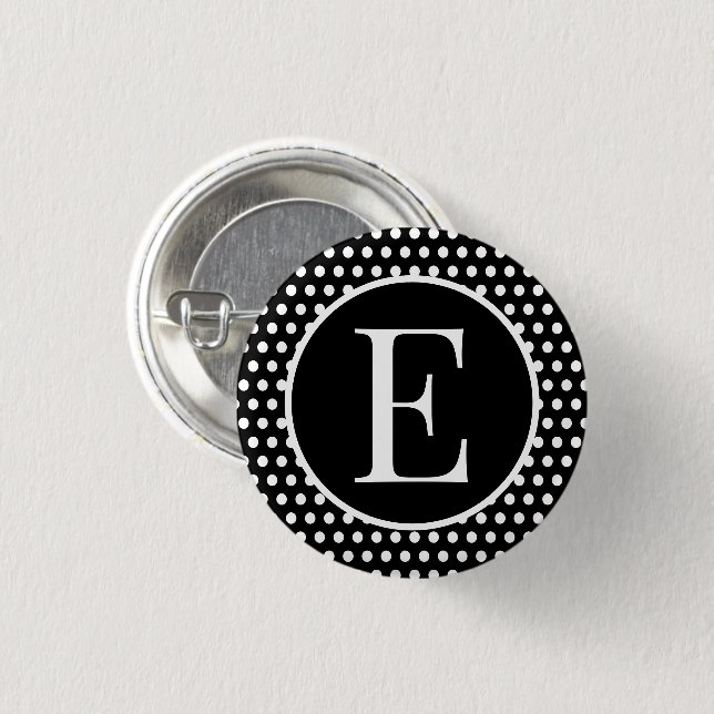 Classic Polka Dots Black Custom initial letter  3 Cm Round Badge (Front & Back)