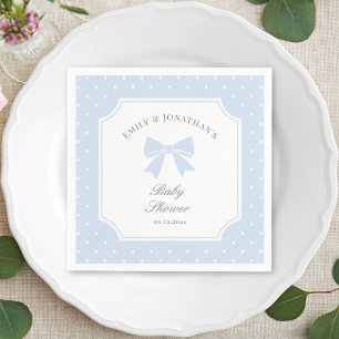 Classic Polka Dots Dusty Blue Bow Boy Baby Shower Napkin