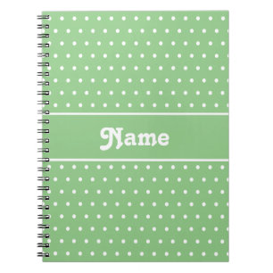 Classic Polka Dots Green and White Custom Name  Notebook