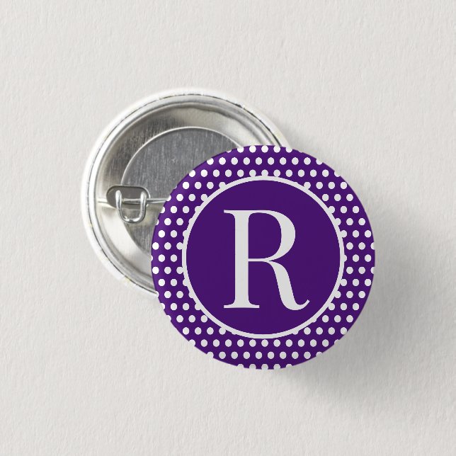 Classic Polka Dots Purple Custom initial letter  3 Cm Round Badge (Front & Back)