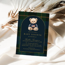 Classic Polo Bear Green Plaid Baby Shower