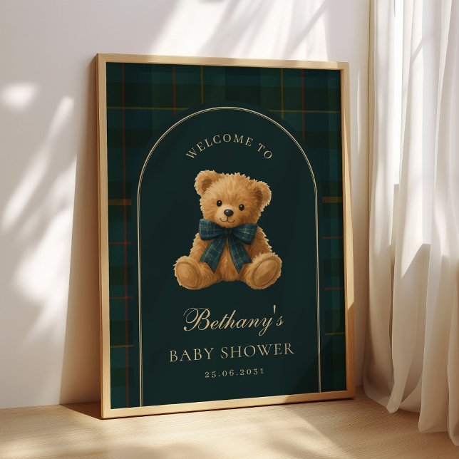 Classic Polo Check Teddy Bear Baby Shower Welcome Poster (Creator Uploaded)