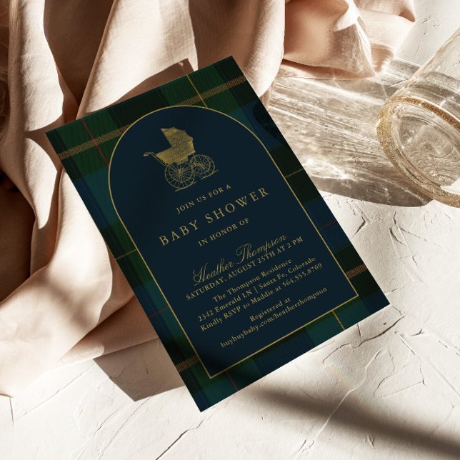 Classic Polo Dark Green Plaid Baby Shower Invitation (Creator Uploaded)