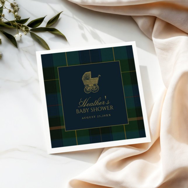 Classic Polo Dark Green Plaid Baby Shower Napkin (Creator Uploaded)